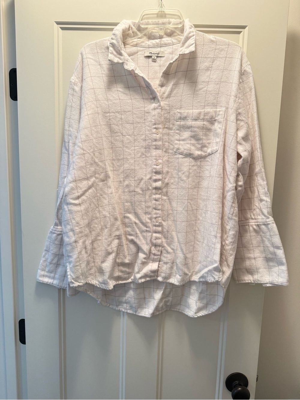 Madewell Pale Pink Windowpane Ruffle-Collar Button-Down
